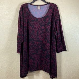 Faded Glory Top Blouse Burgundy Red Black 4X 26W-28W Stretchy Pullover Polyester